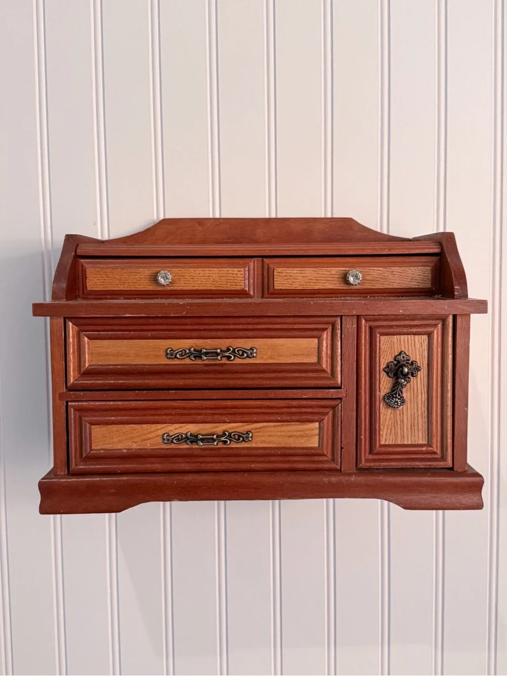 Vintage Solid Wood Dresser-Style Jewelry Cabinet Two-Tone Wooden Jewelry Box
